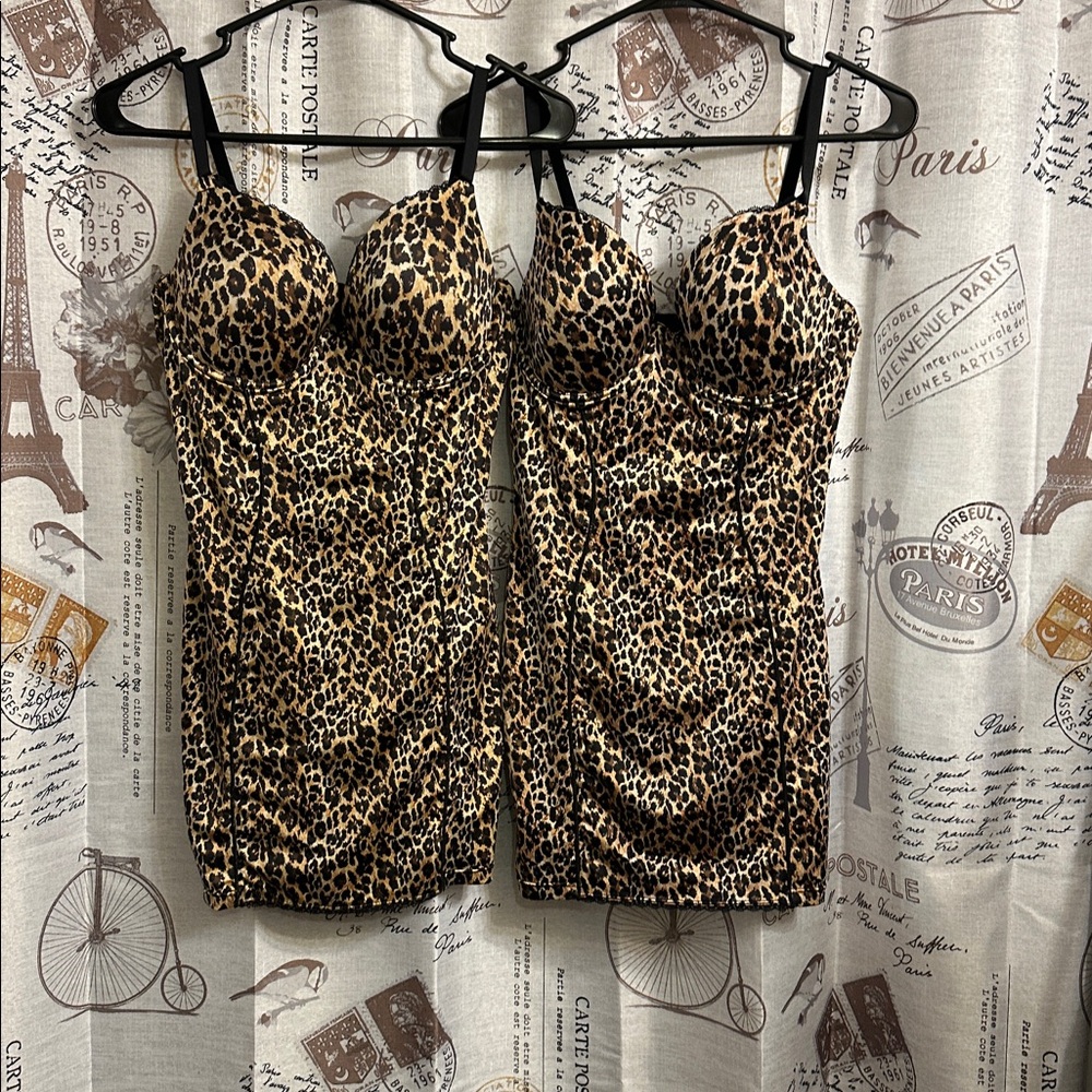 2 BE CHIC Collection Leopard Print Women's Bra- Slip 1 piece LINGERIE FREE SHIPP